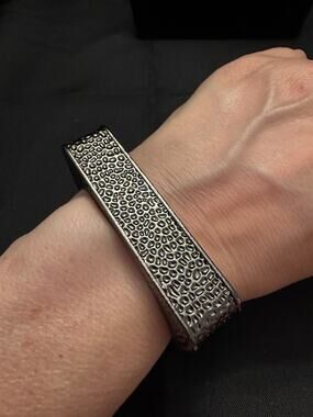 NWT silver tone oxidized, heavy textured metallic cuff bracelet pebble pattern